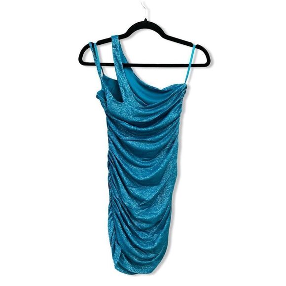 NWT Superdown Jayden Mini Dress in Blue metallic micro knit ruched Revolve M - Picture 5 of 10